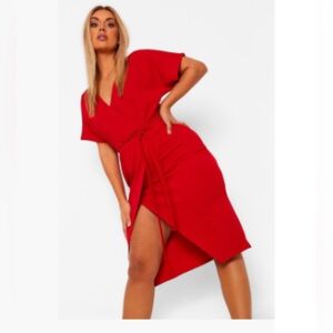 Like NEW! Red wrap belted midi dressed